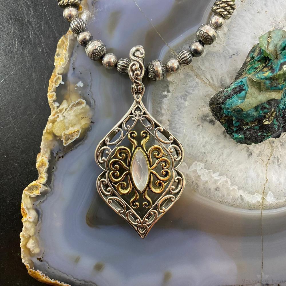 Carolyn Pollack Vintage Southwestern Style Sterling & Brass Moonstone Pendant - Picture 2 of 10